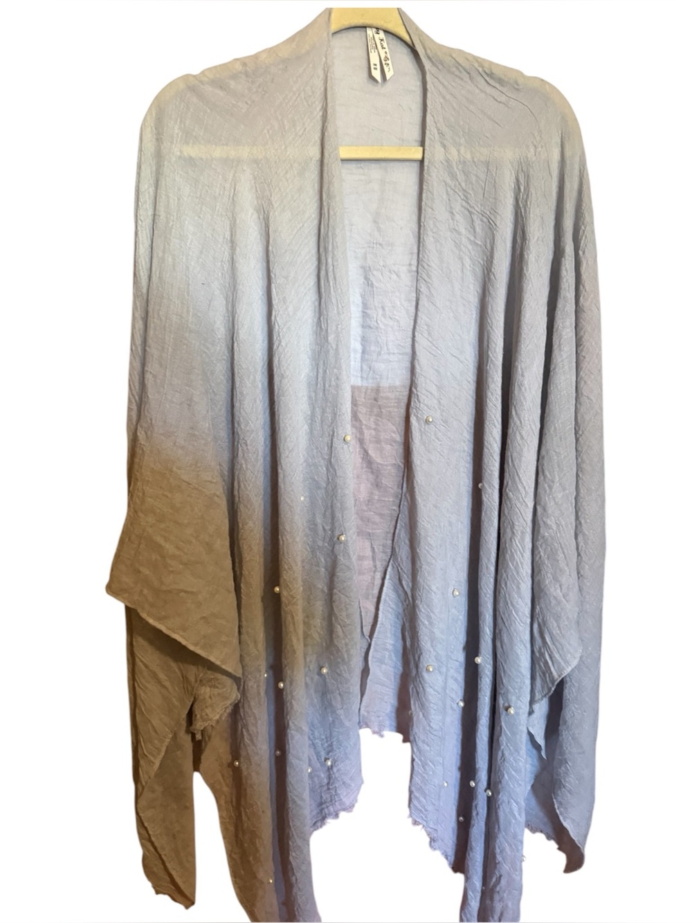 Krazy Kat grey open front lightweight wrap faux pearl accents osfm 
Guc